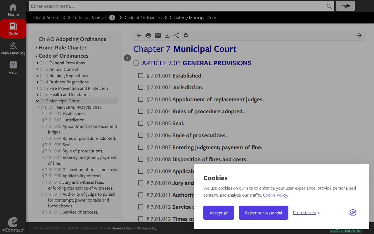 Jones County Anson record check source for Municipal Court procedure
