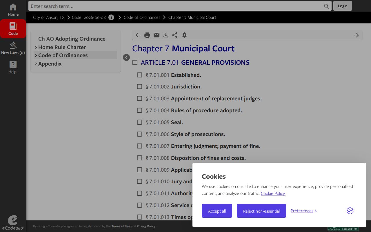 Jones County Anson record check source for Municipal Court collection