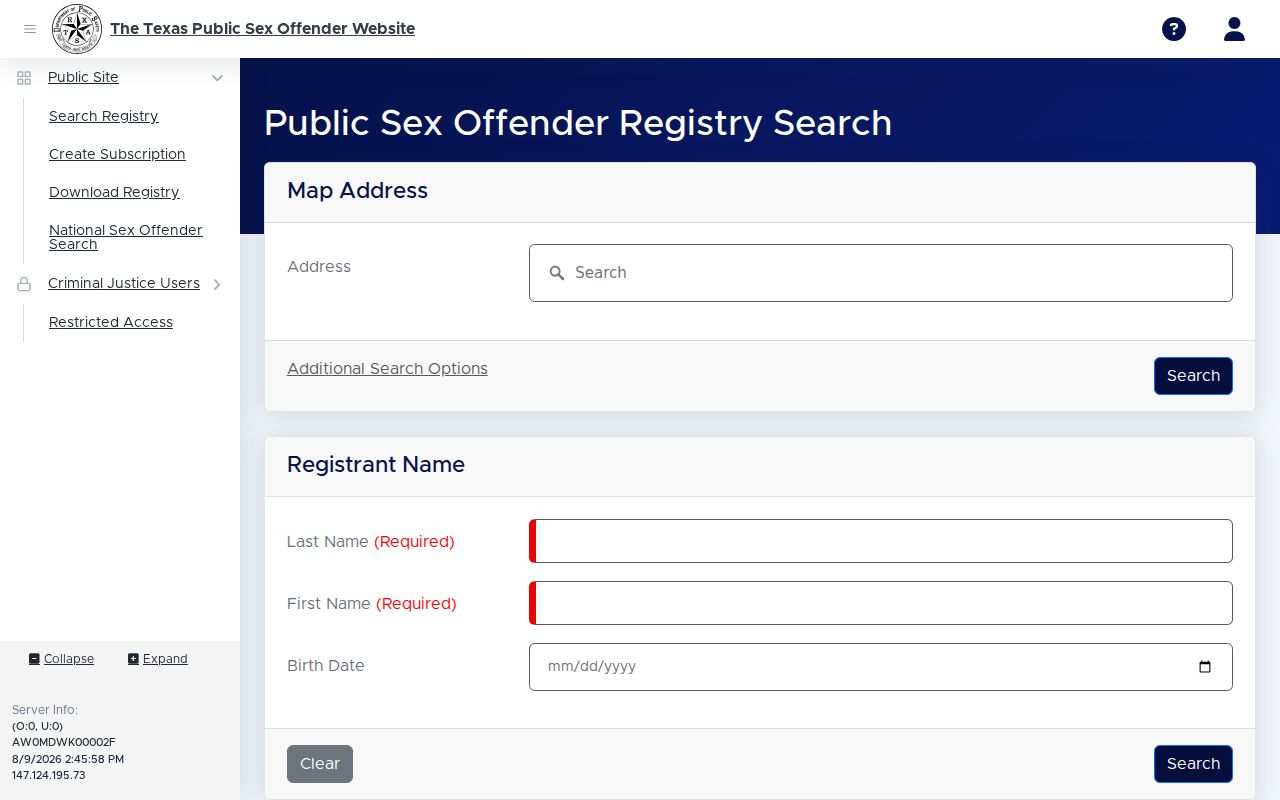 Jones County sex offender lookup on the Texas DPS registry search