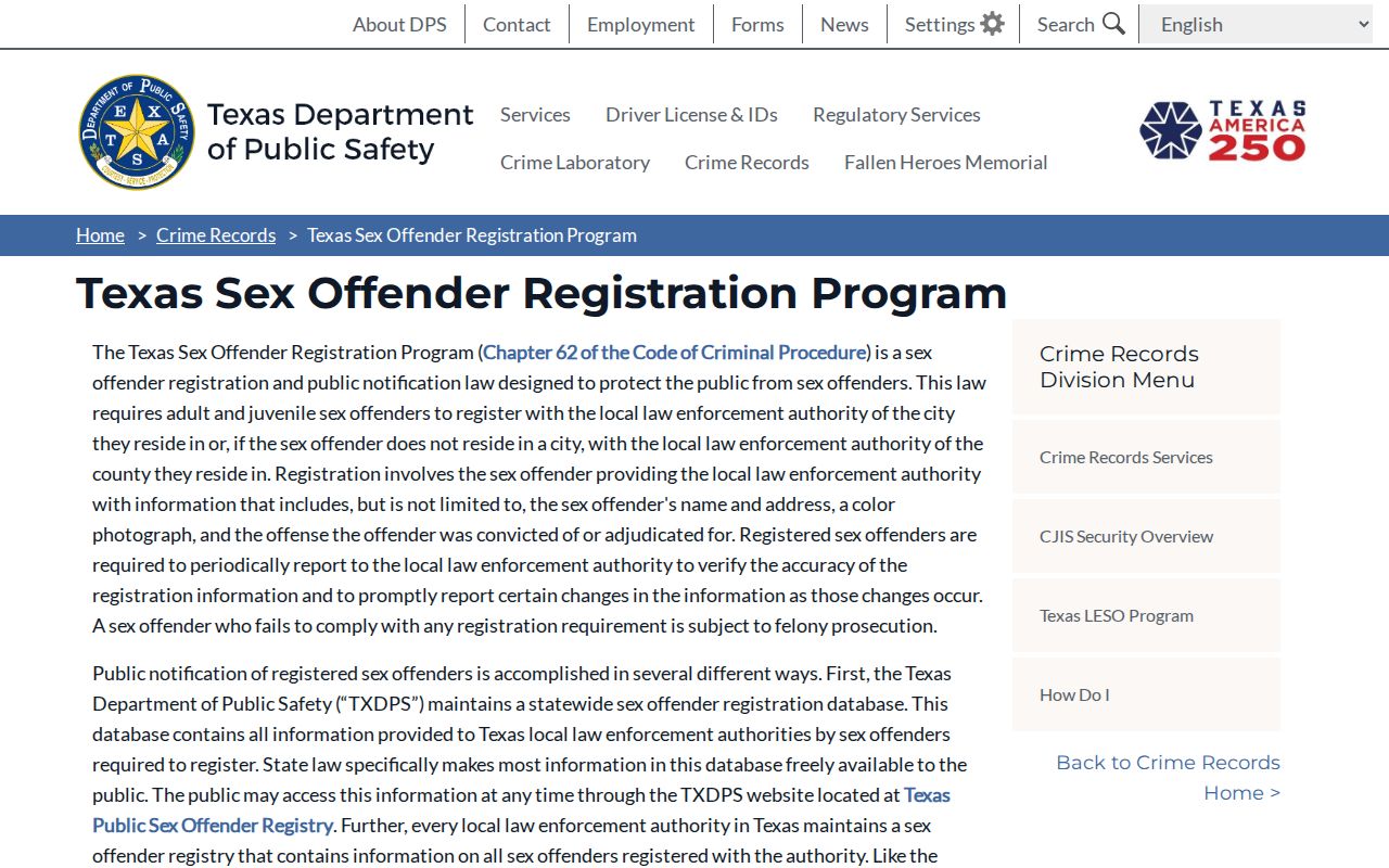 Jones County sex offender registry program information from Texas DPS