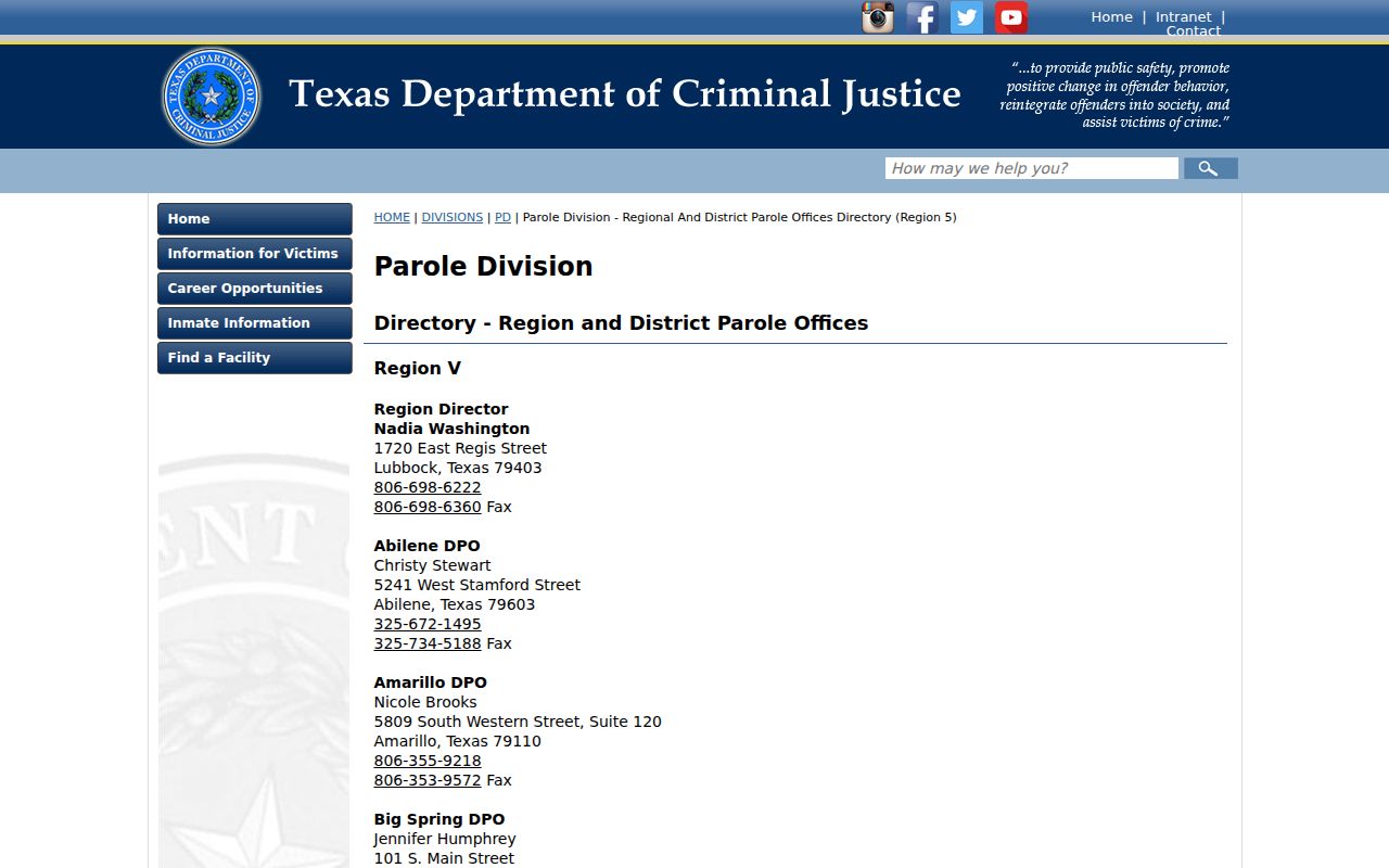 Jones County criminal records Region V parole office information